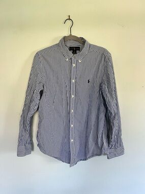 Ralph Lauren Big Boys Navy/White Stripe Button-Down Shirt